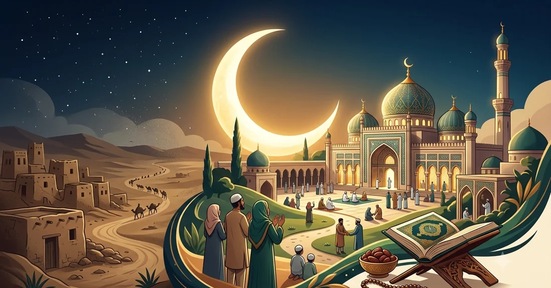 Ilustrasi umat Islam sedang berdoa dan beribadah di dalam masjid dengan khusyuk