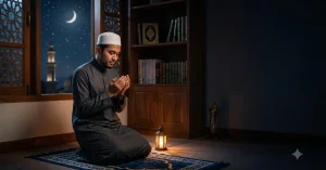 Ilustrasi umat Muslim sedang berdoa dengan khusyuk setelah melaksanakan sholat istikharah untuk meminta petunjuk terbaik